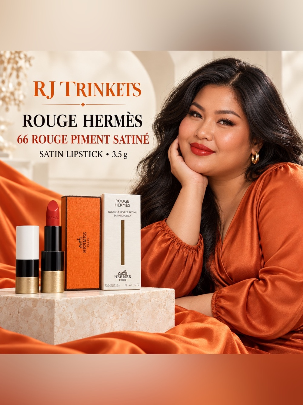 Hermès Rouge Hermès Satin Lipstick 66 Rouge Piment - Orange Red